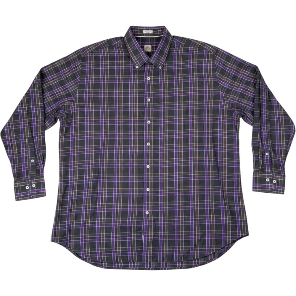 Peter Millar Mens 2XL Plaid Button Down Shirt Purple Black Long Sleeve Cotton